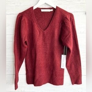Bishop + Young Maroon Puff Sleeve V-neck Sweater